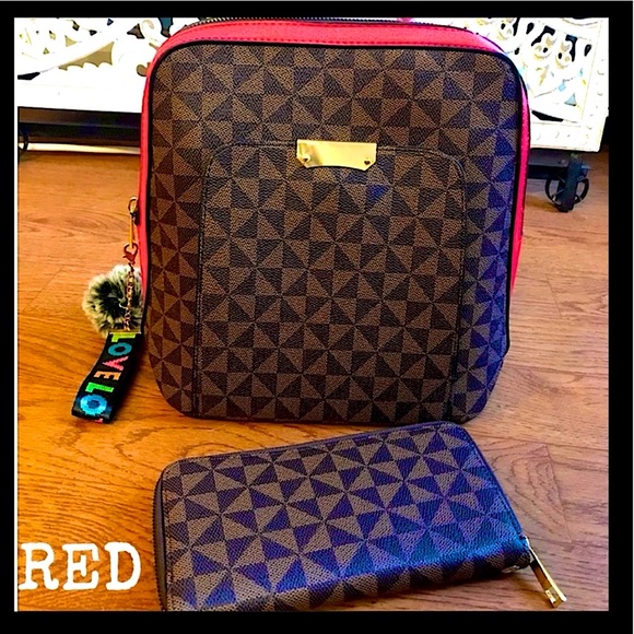 ??LUXIE: TAUPE Checkered Backpack + Wallet main image 4